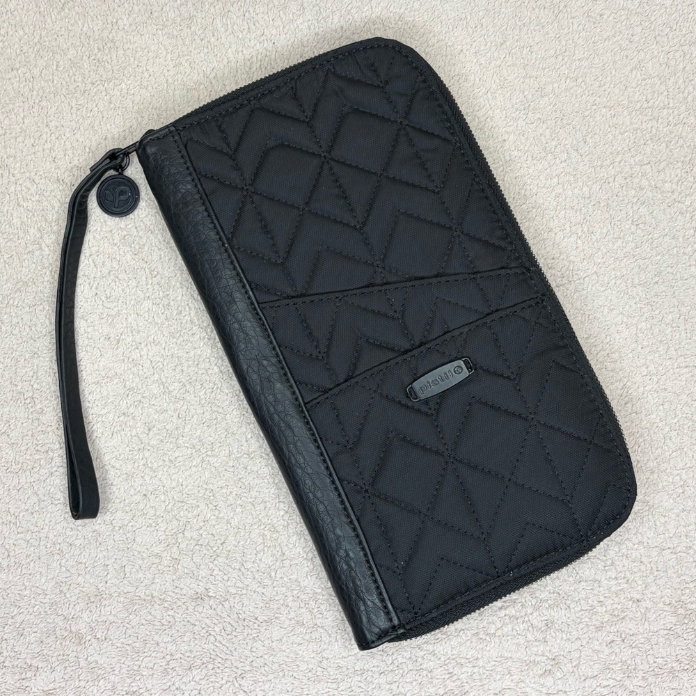 Pistil Quilted Nylon Wallet Wristlet Organizer Purse Black Classic Travel Boho
